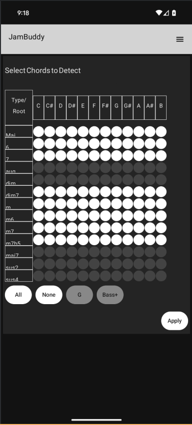 Chord filtering interface