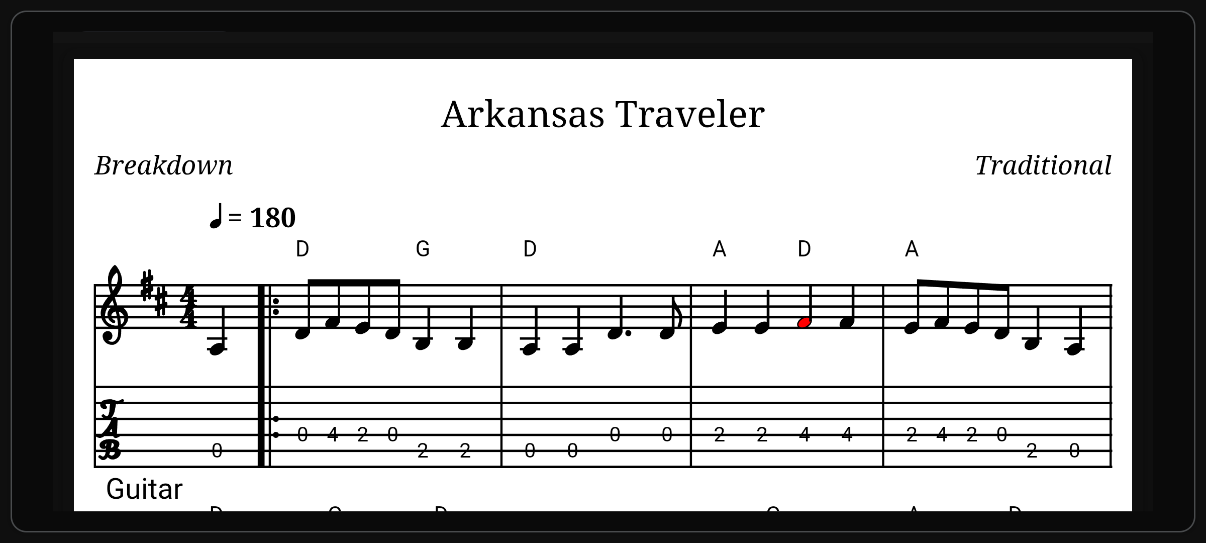 Sheet music with tablature