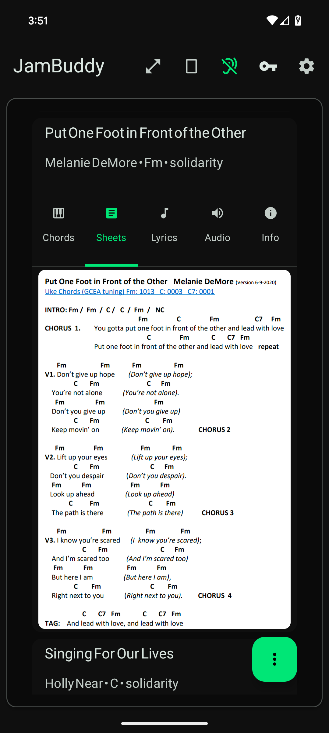 Sheet music screen